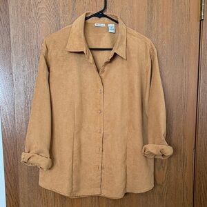 Northcrest Tan Suede-Look Button Down Shirt